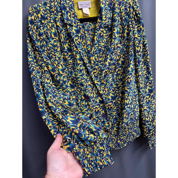 Vintage three flaggs California floral yellow & blue top (b42) - Picture 8 of 11